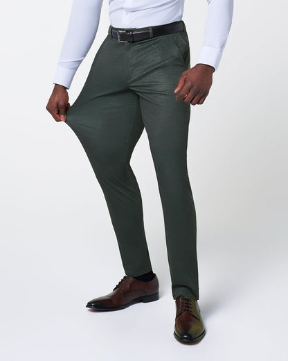 State & Liberty Athletic Fit Stretch Suit - Army Green Microcheck