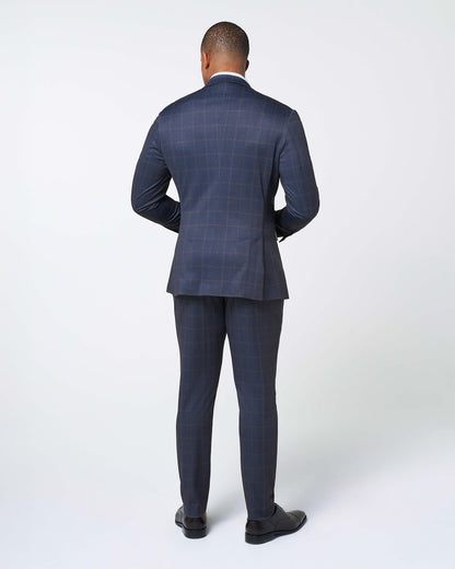 State & Liberty Athletic Fit Stretch Suit - Navy & Brown Windowpane
