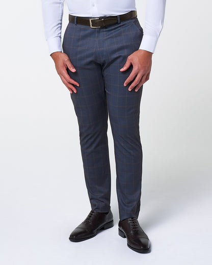 State & Liberty Athletic Fit Stretch Suit - Navy & Brown Windowpane
