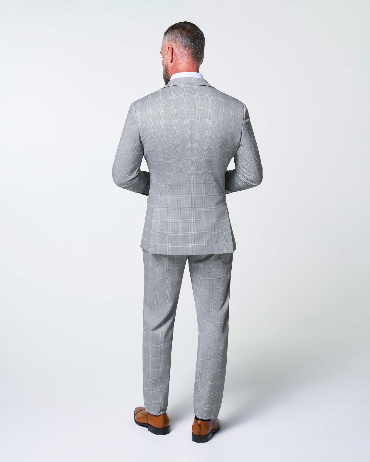 State & Liberty Athletic Fit Stretch Suit - Ash Grey with White Plaid