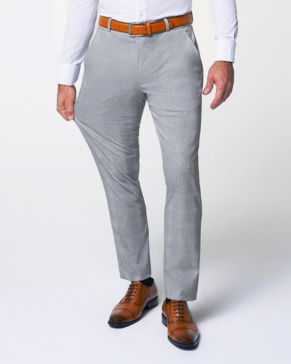 State & Liberty Athletic Fit Stretch Suit - Ash Grey with White Plaid