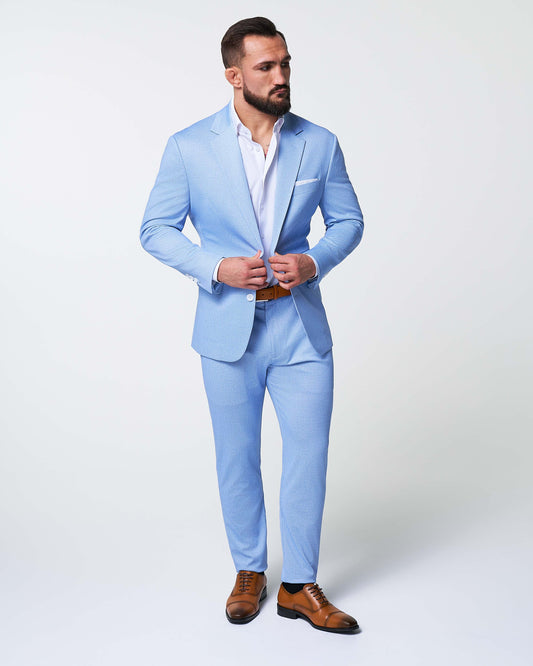 State & Liberty Athletic Fit Stretch Suit - Light Blue Mini Houndstooth
