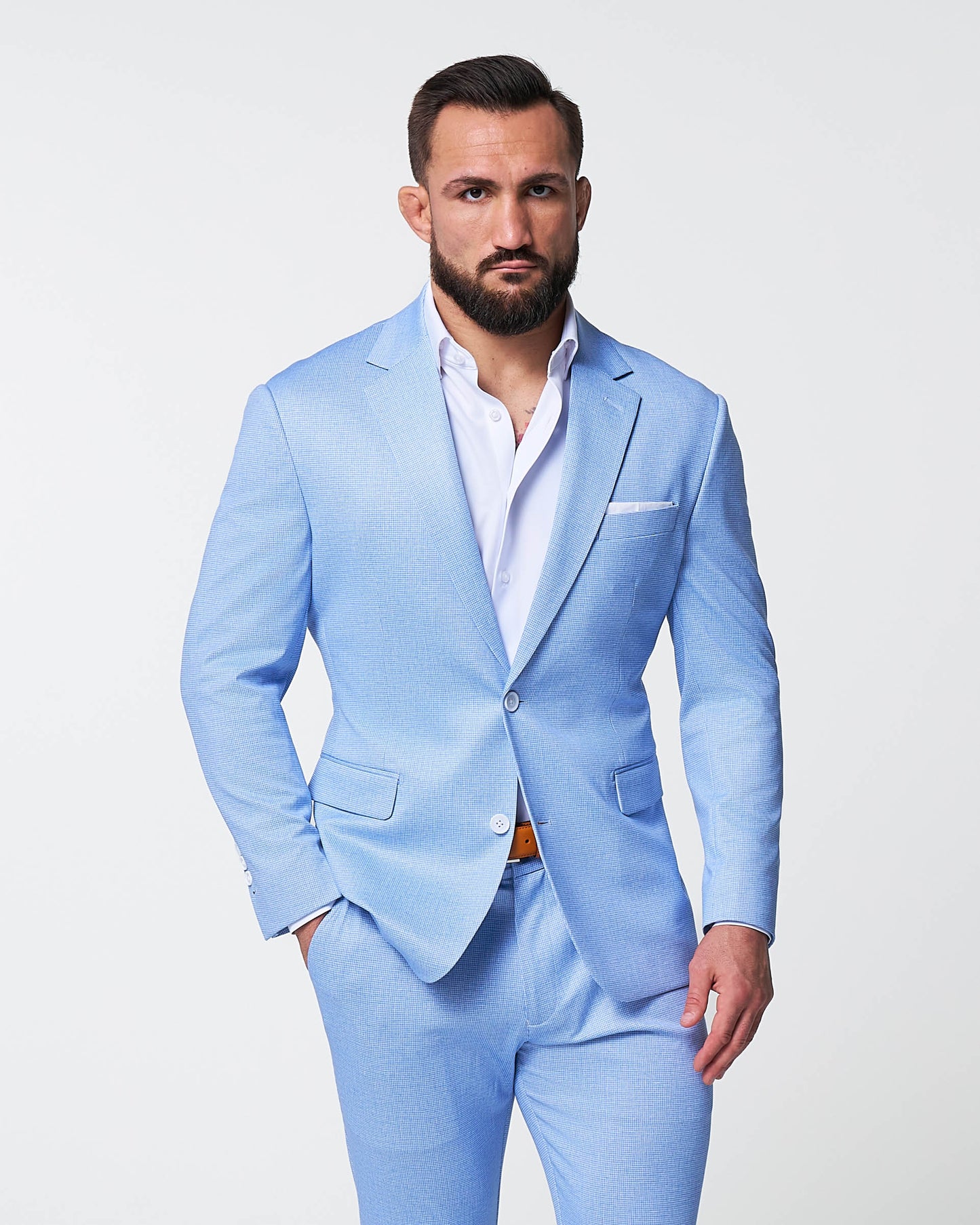 State & Liberty Athletic Fit Stretch Suit - Light Blue Mini Houndstooth