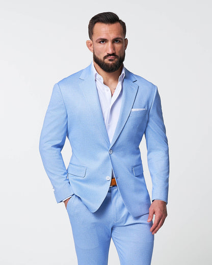 State & Liberty Athletic Fit Stretch Suit - Light Blue Mini Houndstooth