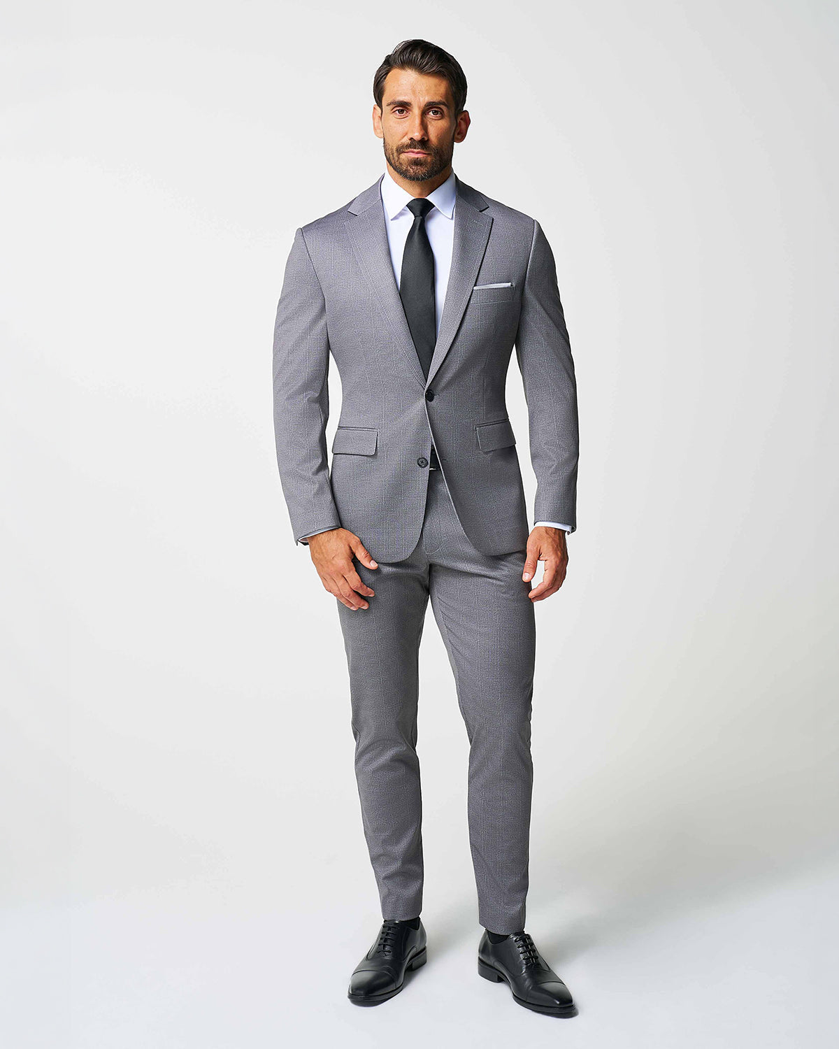 State & Liberty Athletic Fit Stretch Suit - Shadow Grey Plaid