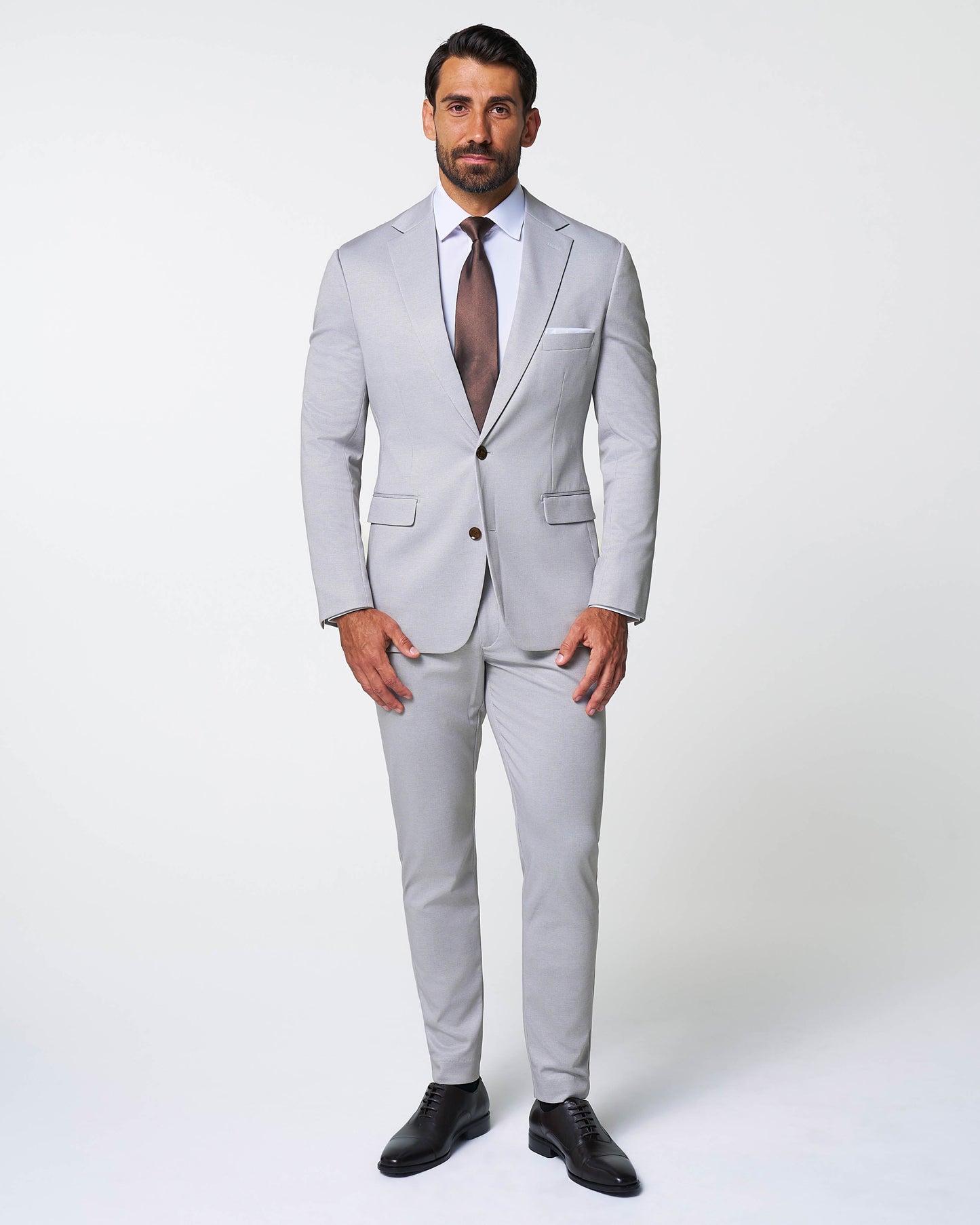 State & Liberty Athletic Fit Stretch Suit - Light Grey Microcheck