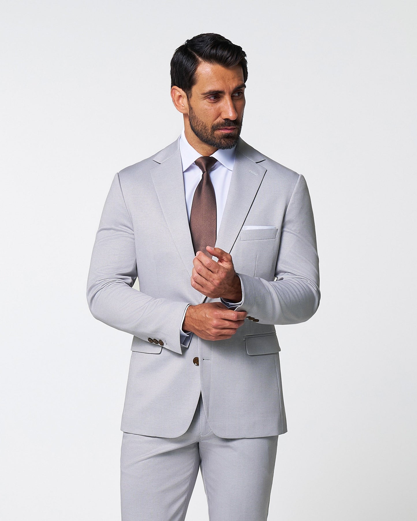 State & Liberty Athletic Fit Stretch Suit - Light Grey Microcheck