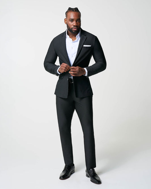 State & Liberty Athletic Fit Stretch Suit - Black Seersucker