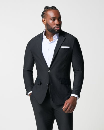 State & Liberty Athletic Fit Stretch Suit - Black Seersucker