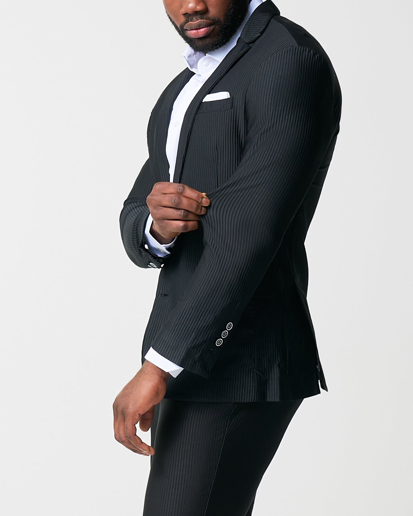 State & Liberty Athletic Fit Stretch Suit - Black Seersucker
