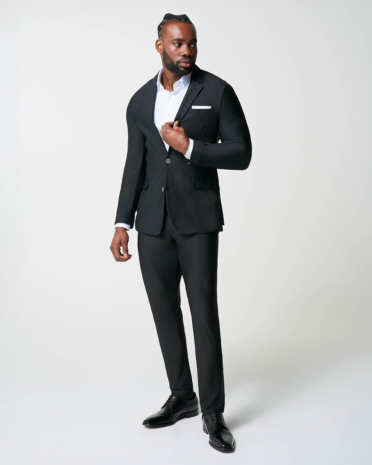 State & Liberty Athletic Fit Stretch Suit - Black Seersucker
