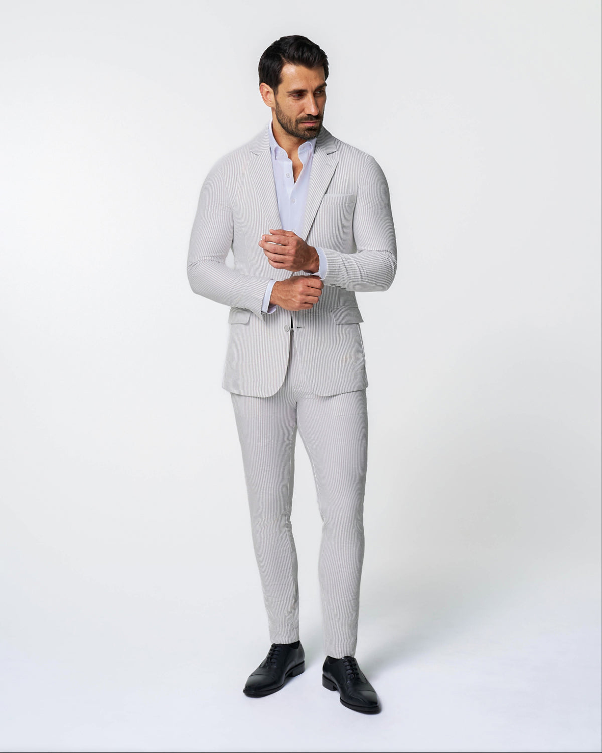 State & Liberty Athletic Fit Stretch Suit - Grey Seersucker