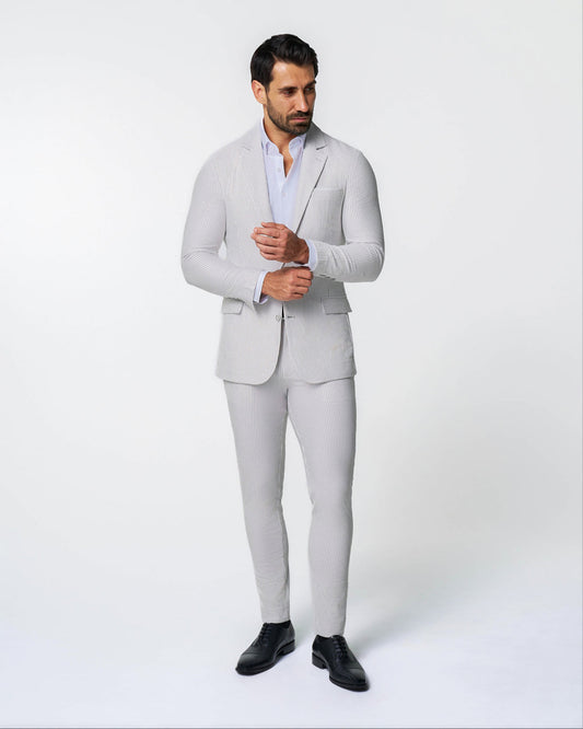 State & Liberty Athletic Fit Stretch Suit - Grey Seersucker