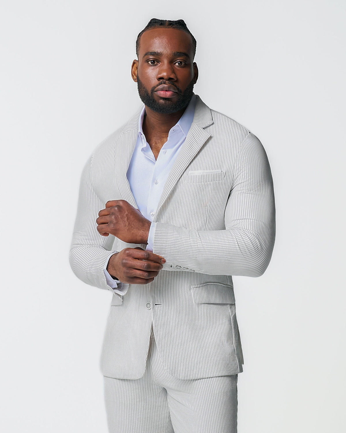 State & Liberty Athletic Fit Stretch Suit - Grey Seersucker