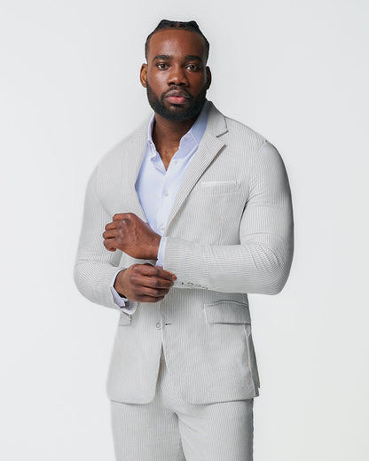 State & Liberty Athletic Fit Stretch Suit - Grey Seersucker