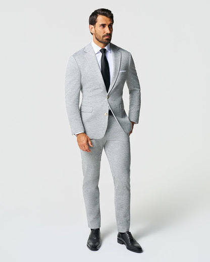State & Liberty Athletic Fit Stretch Wool Suit - Light Grey with White Mini Stripe