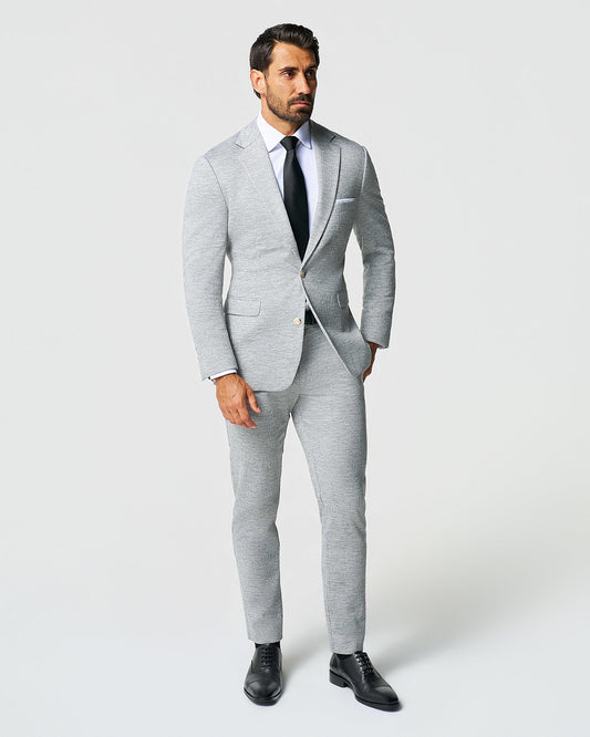 State & Liberty Athletic Fit Stretch Wool Suit - Light Grey with White Mini Stripe