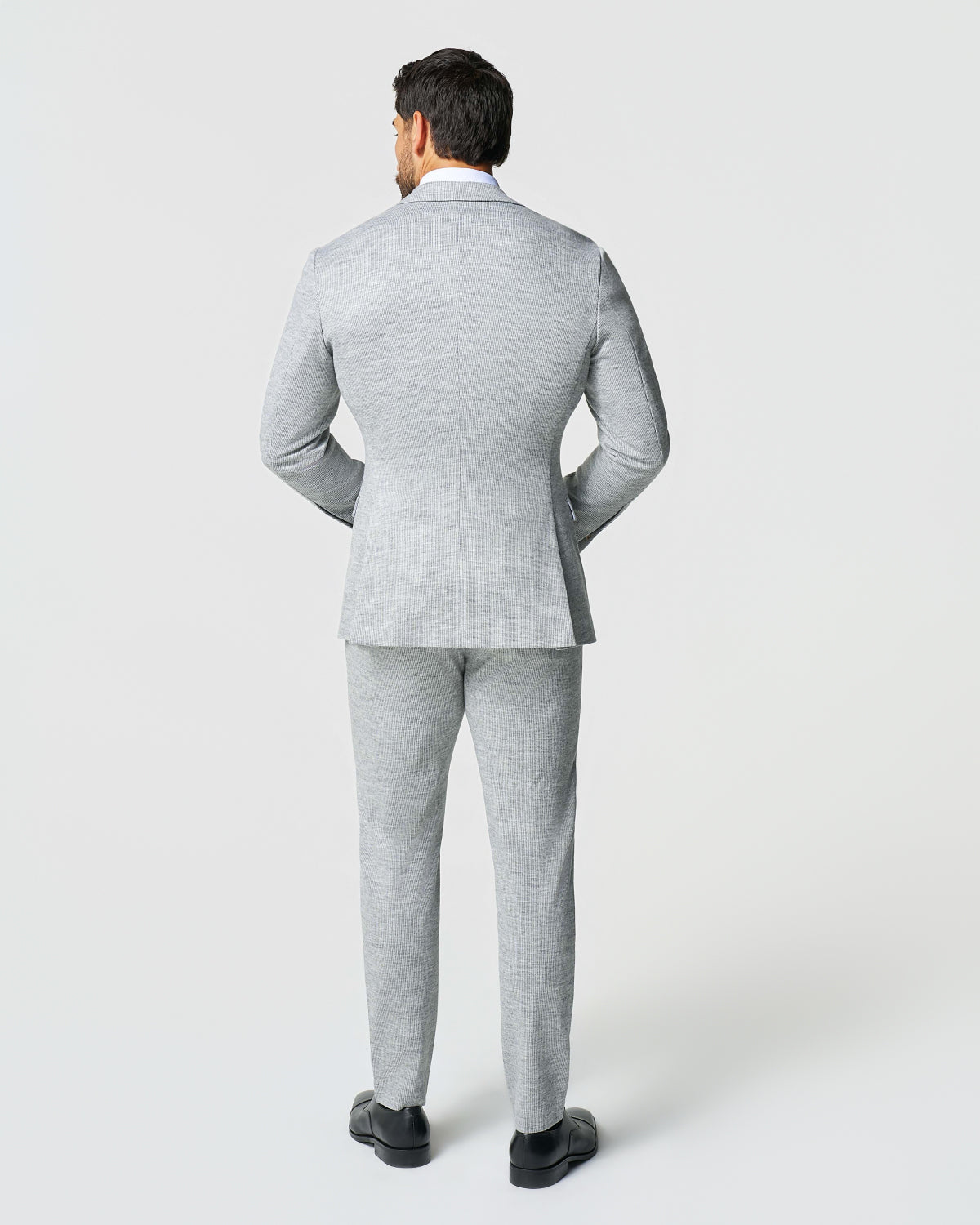 State & Liberty Athletic Fit Stretch Wool Suit - Light Grey with White Mini Stripe