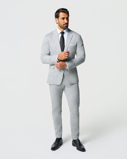 State & Liberty Athletic Fit Stretch Wool Suit - Light Grey with White Mini Stripe