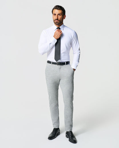 State & Liberty Athletic Fit Stretch Wool Suit - Light Grey with White Mini Stripe