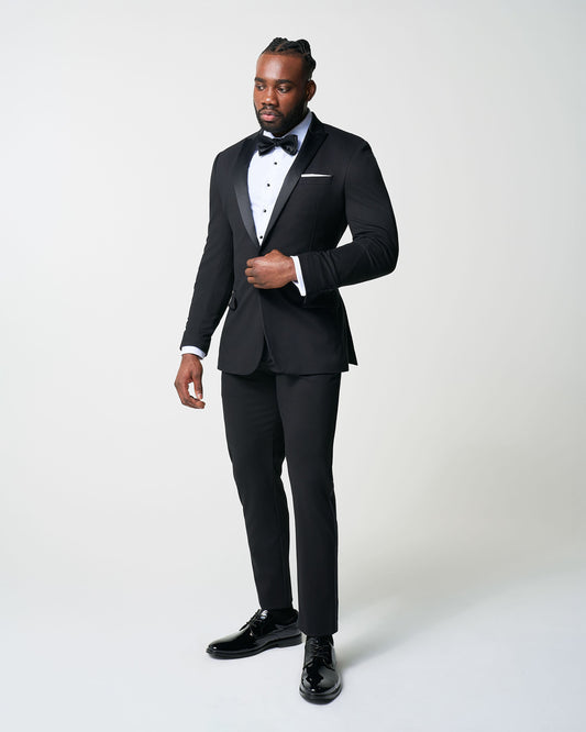 State & Liberty Athletic Fit Stretch Tuxedo - Black with Peak Lapel