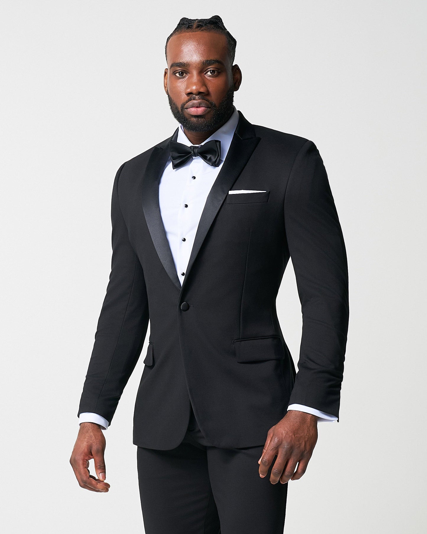 State & Liberty Athletic Fit Stretch Tuxedo - Black with Peak Lapel