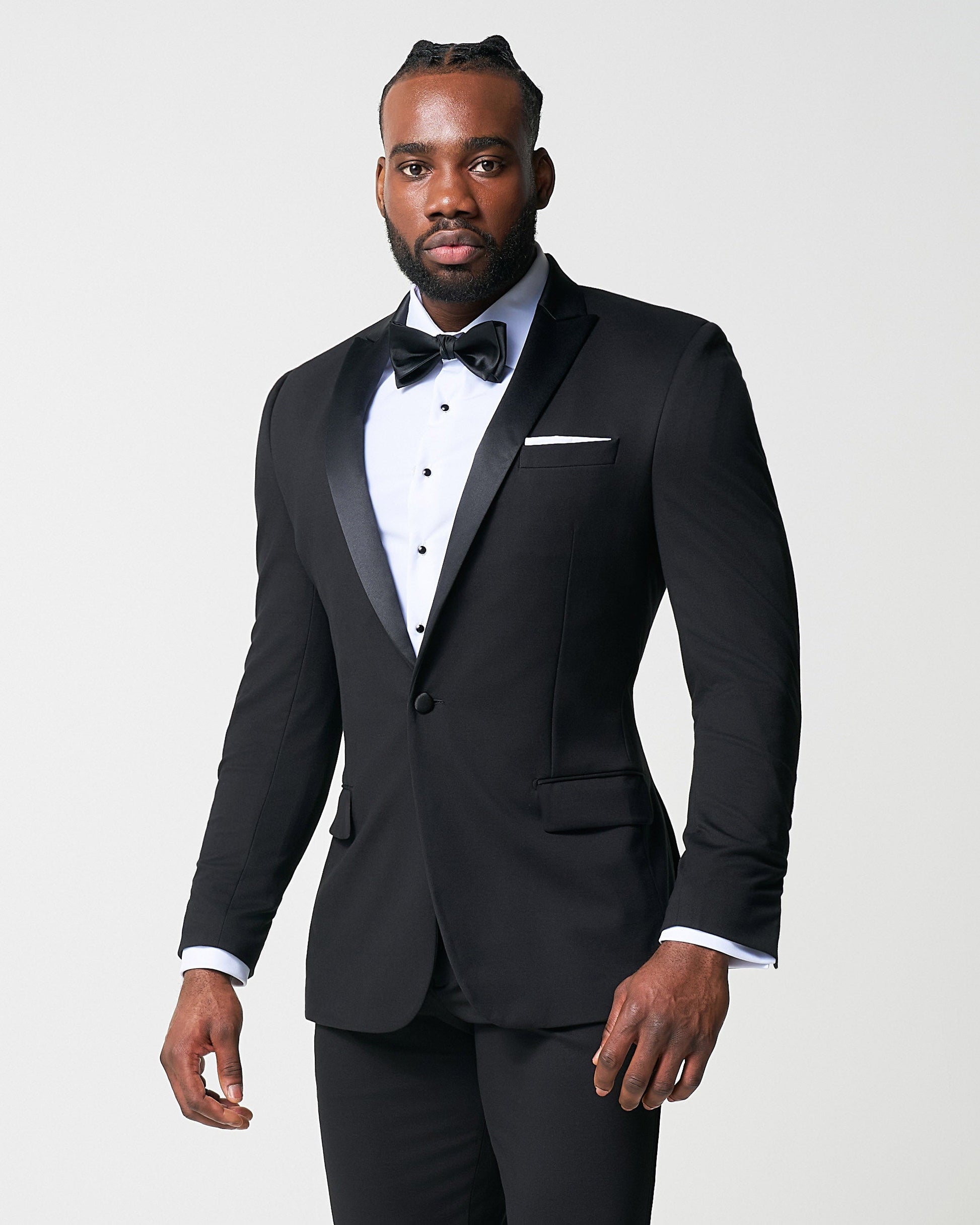 State & Liberty Athletic Fit Stretch Tuxedo - Black with Peak Lapel