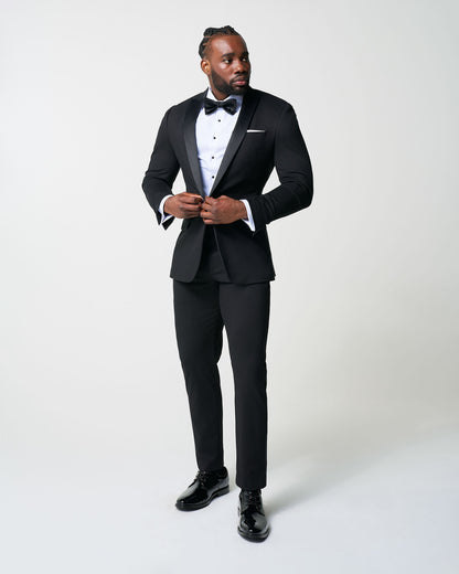 State & Liberty Athletic Fit Stretch Tuxedo - Black with Peak Lapel