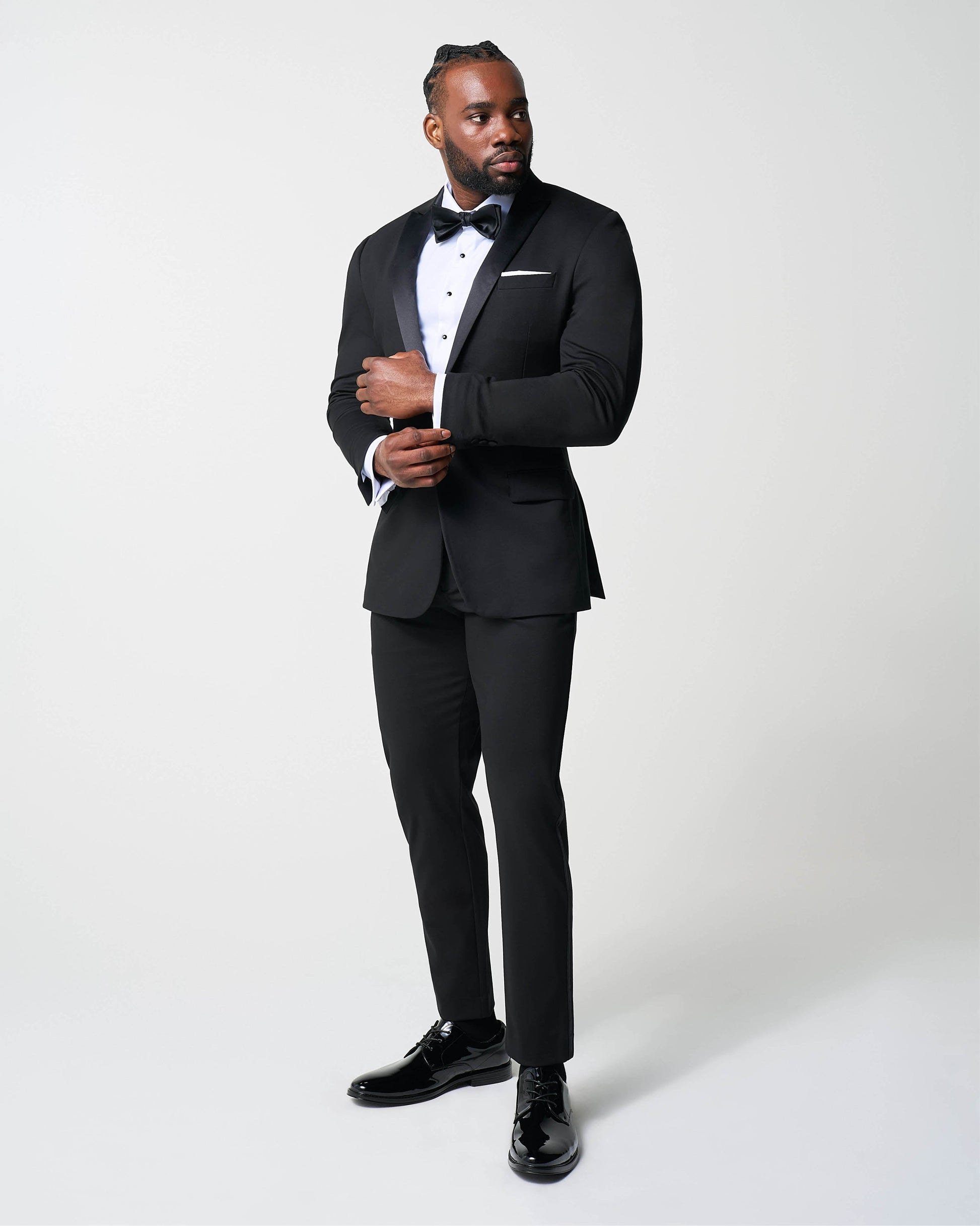 State & Liberty Athletic Fit Stretch Tuxedo - Black with Peak Lapel