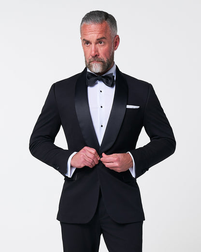 State & Liberty Athletic Fit Stretch Tuxedo - Black with Shawl Lapel