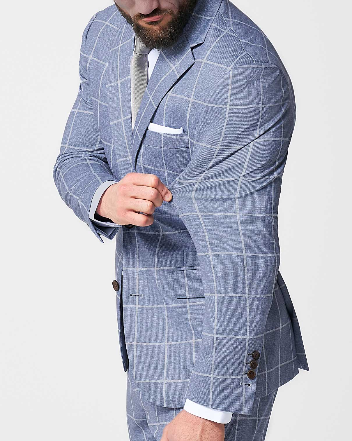 State & Liberty Athletic Fit Stretch Suit - Textured Light Blue with White Windowpane