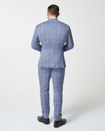 State & Liberty Athletic Fit Stretch Suit - Textured Light Blue with White Windowpane