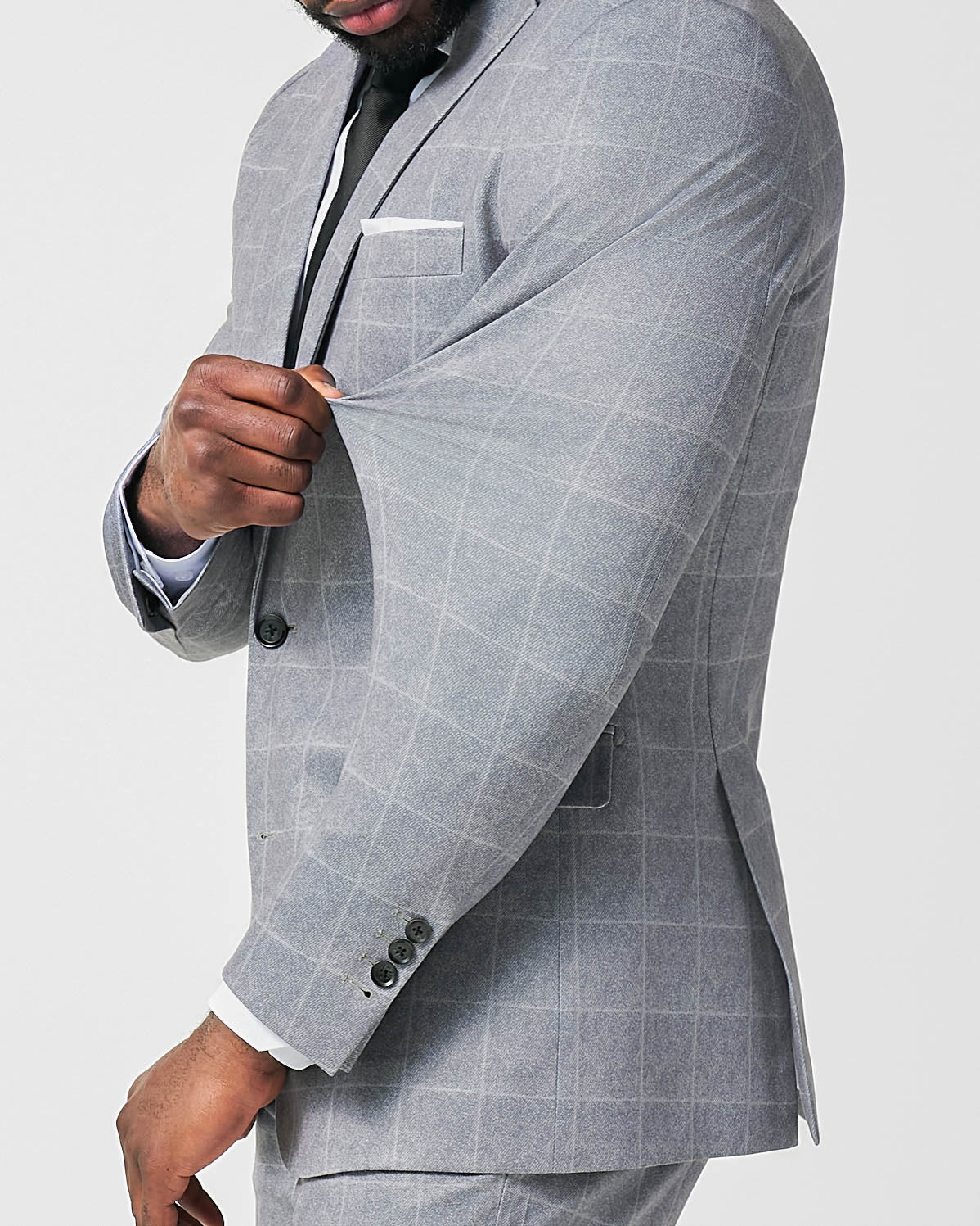 State & Liberty Athletic Fit Stretch Suit - Light Grey & White Windowpane