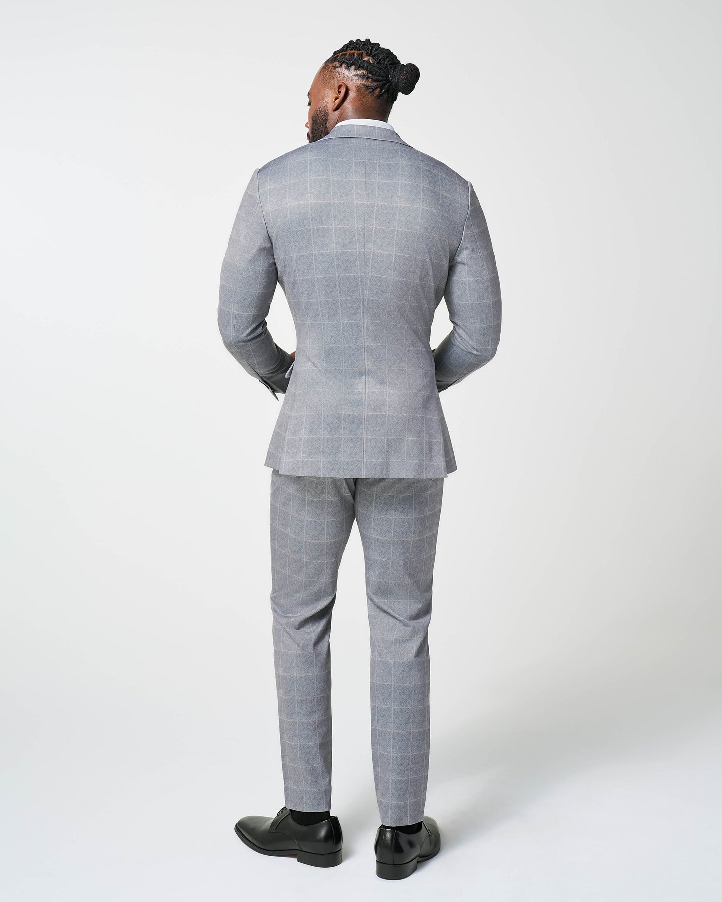 State & Liberty Athletic Fit Stretch Suit - Light Grey & White Windowpane