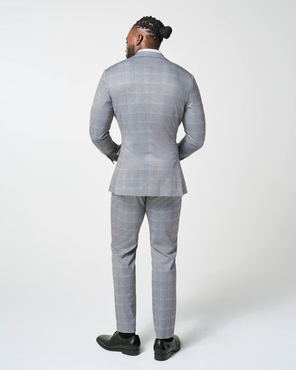 State & Liberty Athletic Fit Stretch Suit - Light Grey & White Windowpane