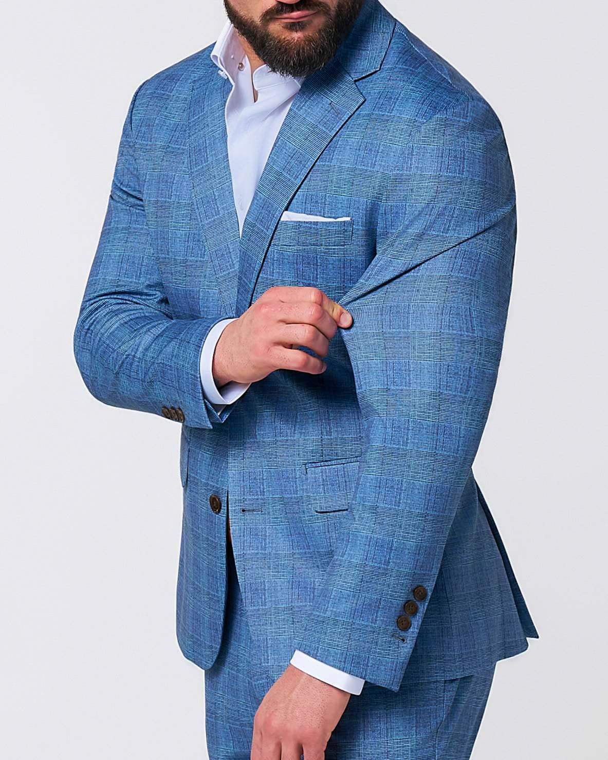 State & Liberty Athletic Fit Stretch Suit - Electric Blue Plaid