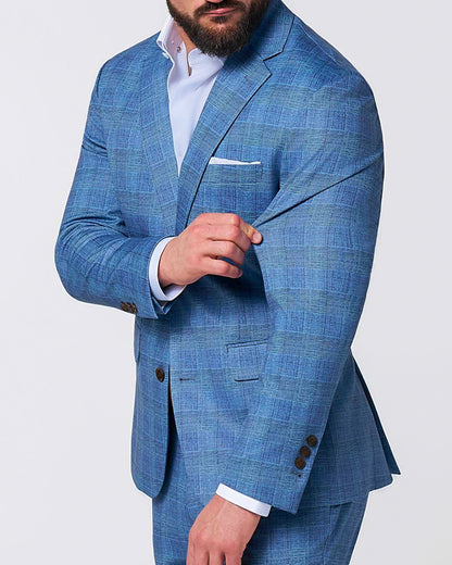 State & Liberty Athletic Fit Stretch Suit - Electric Blue Plaid