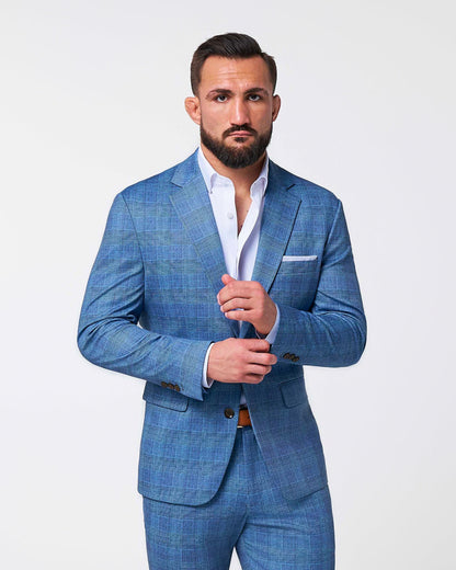 State & Liberty Athletic Fit Stretch Suit - Electric Blue Plaid