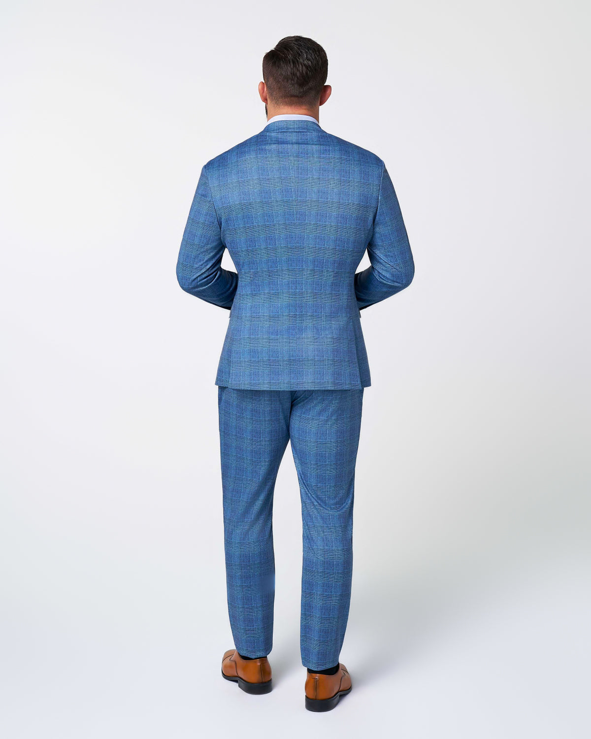 State & Liberty Athletic Fit Stretch Suit - Electric Blue Plaid