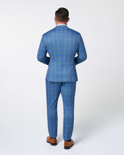 State & Liberty Athletic Fit Stretch Suit - Electric Blue Plaid
