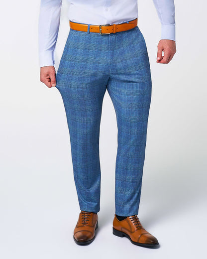 State & Liberty Athletic Fit Stretch Suit - Electric Blue Plaid