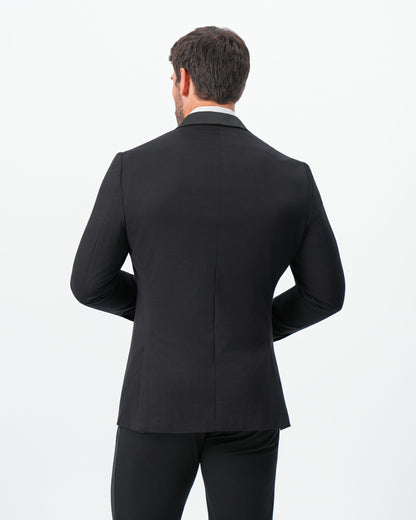 State & Liberty Athletic Fit Stretch Tuxedo Jacket - Double Breasted Solid Black with