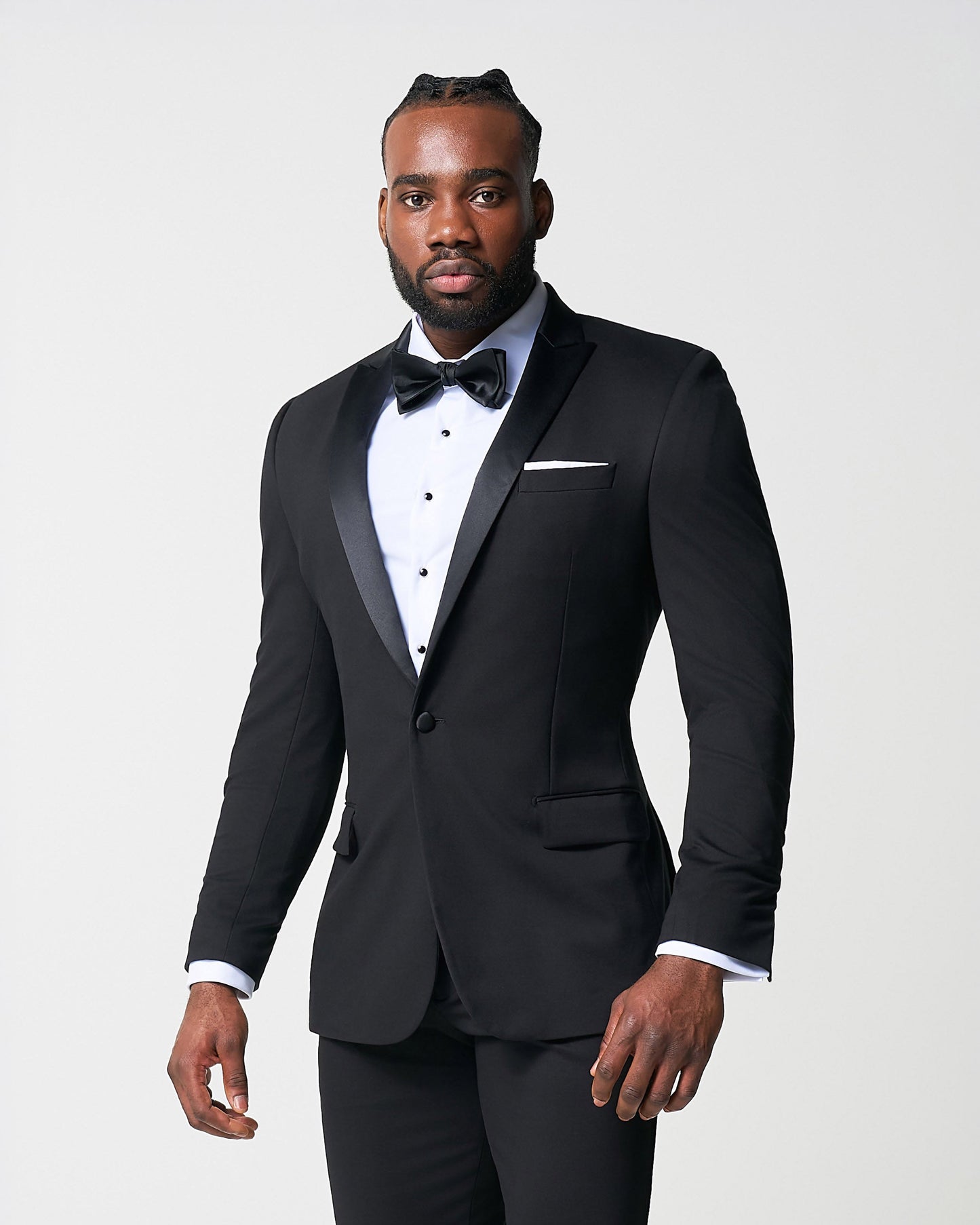 State & Liberty Athletic Fit Stretch Tuxedo Jacket - Black with Peak Lapel