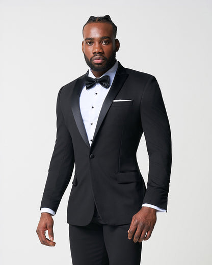 State & Liberty Athletic Fit Stretch Tuxedo Jacket - Black with Peak Lapel