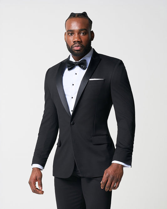State & Liberty Athletic Fit Stretch Tuxedo Jacket - Black with Peak Lapel