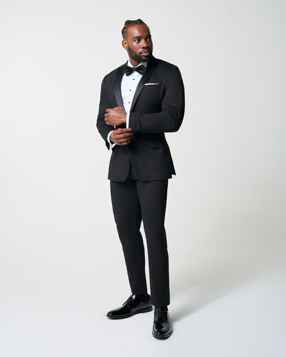 State & Liberty Athletic Fit Stretch Tuxedo Jacket - Black with Peak Lapel
