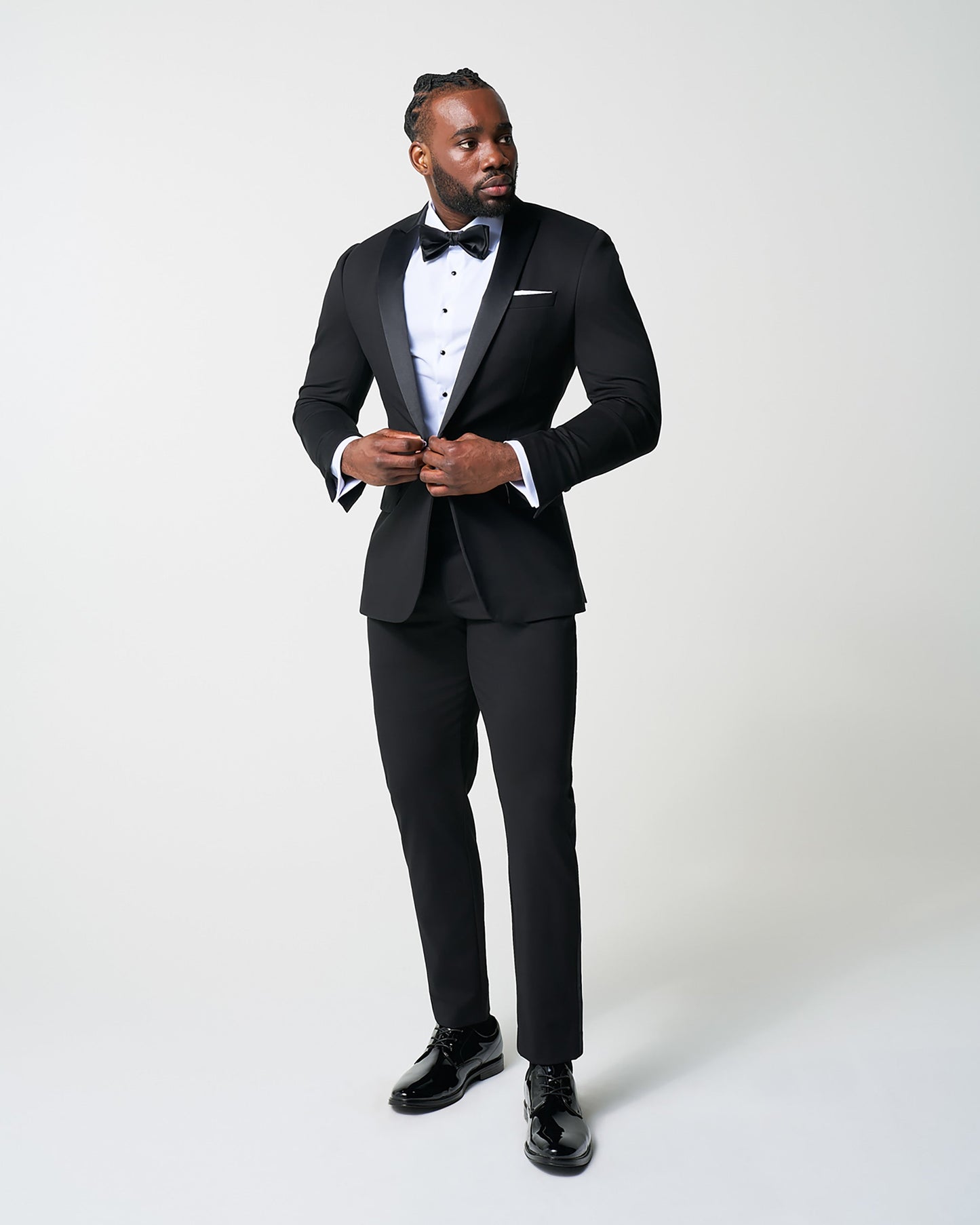 State & Liberty Athletic Fit Stretch Tuxedo Jacket - Black with Peak Lapel