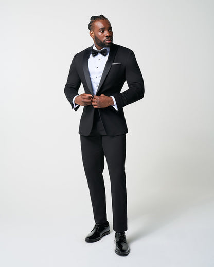 State & Liberty Athletic Fit Stretch Tuxedo Jacket - Black with Peak Lapel