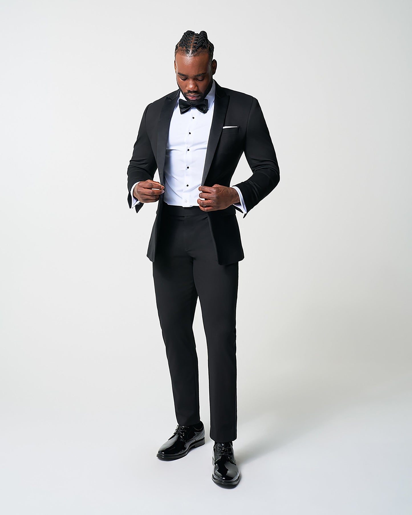 State & Liberty Athletic Fit Stretch Tuxedo Jacket - Black with Peak Lapel