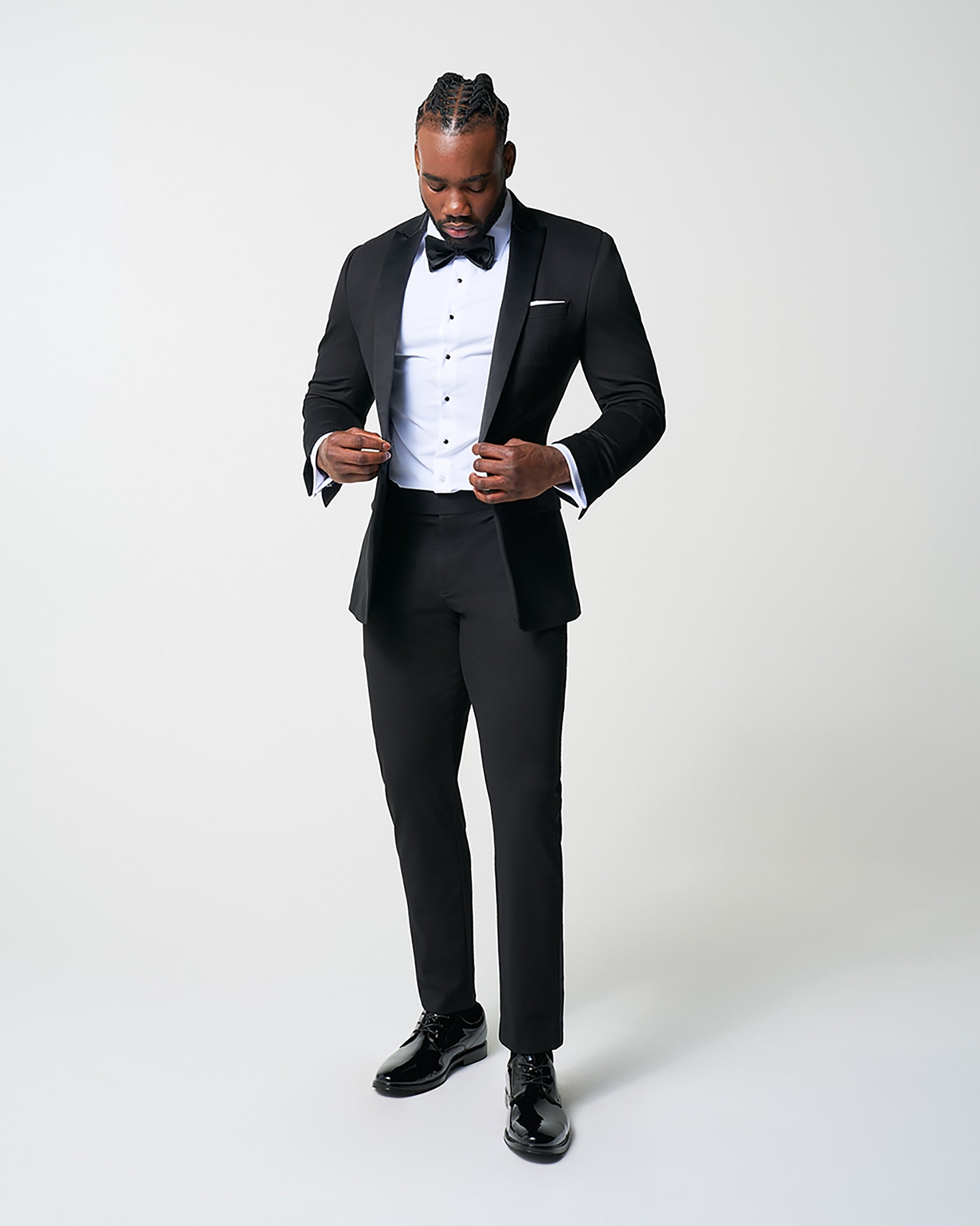 State & Liberty Athletic Fit Stretch Tuxedo Jacket - Black with Peak Lapel
